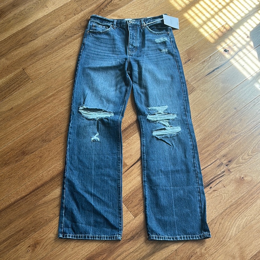 KanCan Distressed Straight Leg Jeans - Dark Blue